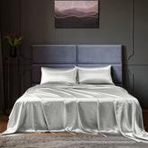 Royal Comfort Satin Sheet Set 4 Piece Fitted Flat Sheet Pillowcases  - Queen - Silver